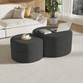Round Nesting Coffee Table Set of 2,Upholstered Foam Ottoman Footrest Side Table Set,Modern Flannel Circle Coffee Table No Assembly for Living Room Entryway Bedroom,Grey