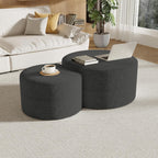 Round Nesting Coffee Table Set of 2,Upholstered Foam Ottoman Footrest Side Table Set,Modern Flannel Circle Coffee Table No Assembly for Living Room Entryway Bedroom,Grey