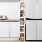 Narrow Bathroom Storage Cabinet with Wheels,5-Tier Plastic Slim Cabinets with Adjustable Shelves for Small Spaces,Bathroom, Kitchen, Cream White