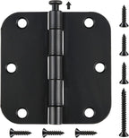 42 Pack Matte Black Door Hinges for Doors 3.5 x 3.5 Inch, Interior Rounded5/8 Radius Heavy-Duty Removable Pin Hinge for Standard Bedroom Office Hardware Guest Launtry Closet RV Shelter Shed