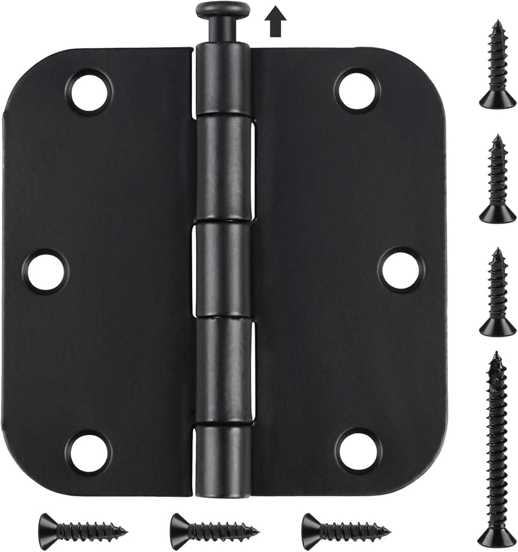 42 Pack Matte Black Door Hinges for Doors 3.5 x 3.5 Inch, Interior Rounded5/8 Radius Heavy-Duty Removable Pin Hinge for Standard Bedroom Office Hardware Guest Launtry Closet RV Shelter Shed