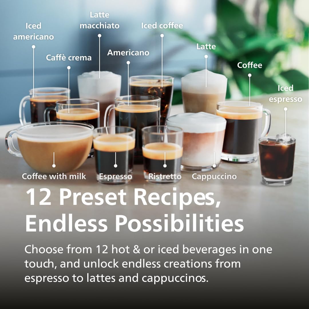 Philips 4400 Series Fully Automatic Espresso Machine – 12 Hot & Iced Coffees, Quick-to-Clean LatteGo Milk System, SilentBrew, QuickStart, Ceramic Grinder, Black Chrome (EP4447/90)