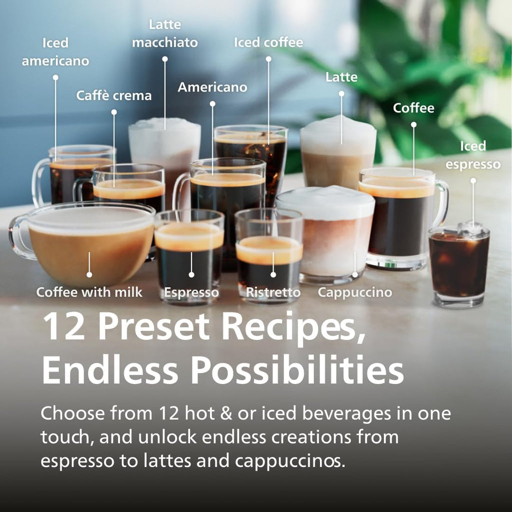 Philips 4400 Series Fully Automatic Espresso Machine – 12 Hot & Iced Coffees, Quick-to-Clean LatteGo Milk System, SilentBrew, QuickStart, Ceramic Grinder, Black Chrome (EP4447/90)