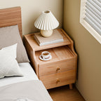 Nightstand Set of 2, Pre-Assembled, 19.7“H Solid Wood Night Stand with 2 Drawers, Open Sliding Shelf, Mid Century Modern Small Bedside Table for Bedroom, Natural Oak 16"