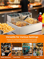 Commercial Deep Fryer, 3400W Electric Countertop Fryer with 2 Baskets & Lids, 22.8QT Dual Tank Stainless Steel Deep Fryer for Restaurant, Food Truck, Party