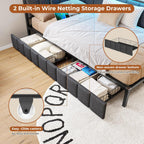 DICTAC Twin Corner Bed Frame with 2 Storage Drawers and Charging Station Twin Bed Frames with Storage and Led Lights Twin Size Daybed for Kids Teen with Upholstered Guardrail,No Box Spring Needed,Gray