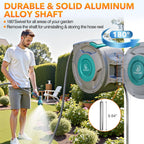 100 ft x 5/8" Retractable Garden Hose Reel  Heavy Duty Water Hose Reel Wall Mounted  Any Length Lock  180°Swivel  Water Hose with 10-Function Nozzle for Cleaning  Watering (Green)
