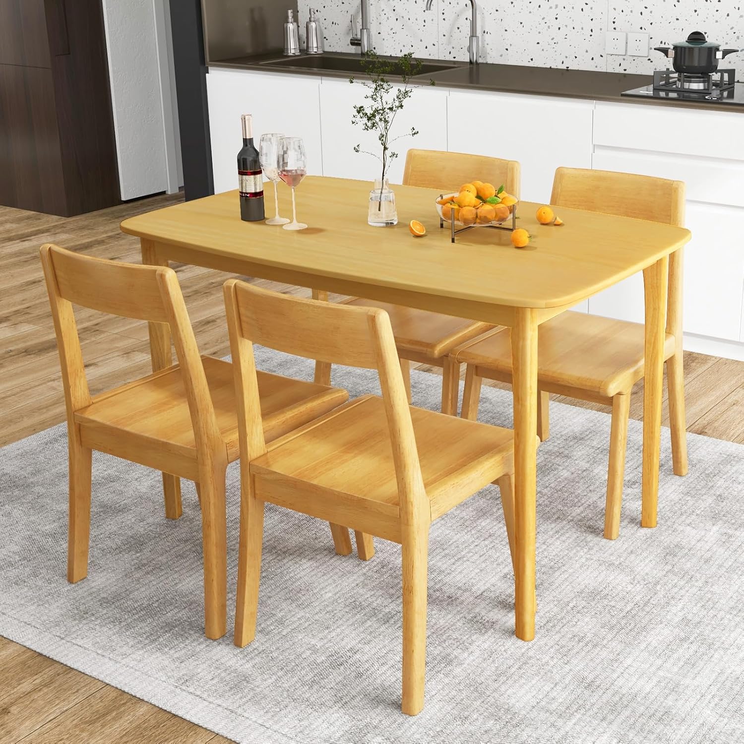 Giantex Dining Table for 4, 48" Rectangular Kitchen Table with Solid Rubber Wood Legs & Spacious Tabletop, Wooden Dinner Table for Living Dining Room, Dinette (Natural)
