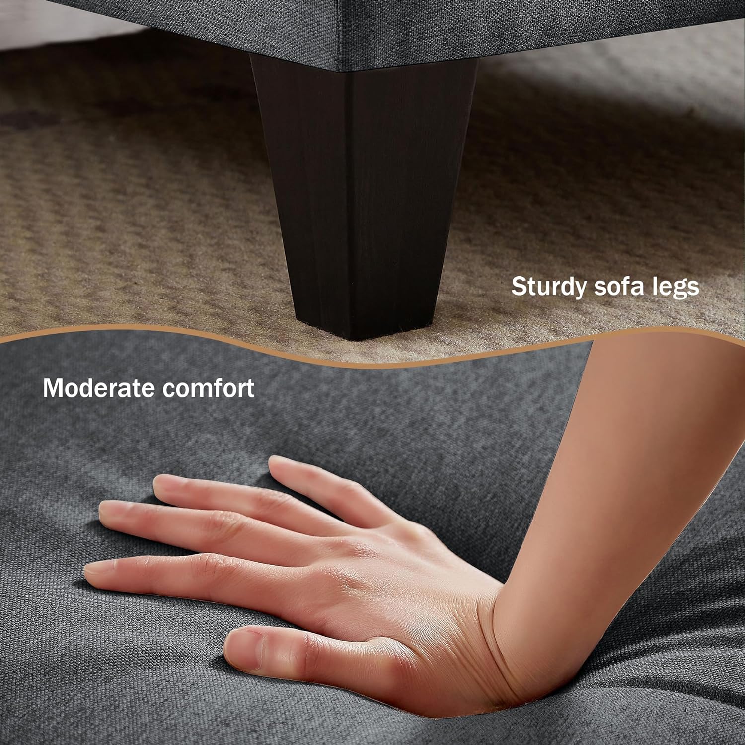 111" Sectional Couch for Living Room, Modern Polyester Fibre U Shaped Sofa Couches with Double Chaise, Upholstered 4 Seater Sofa for Living Room, Apartment, Office, Dark Grey