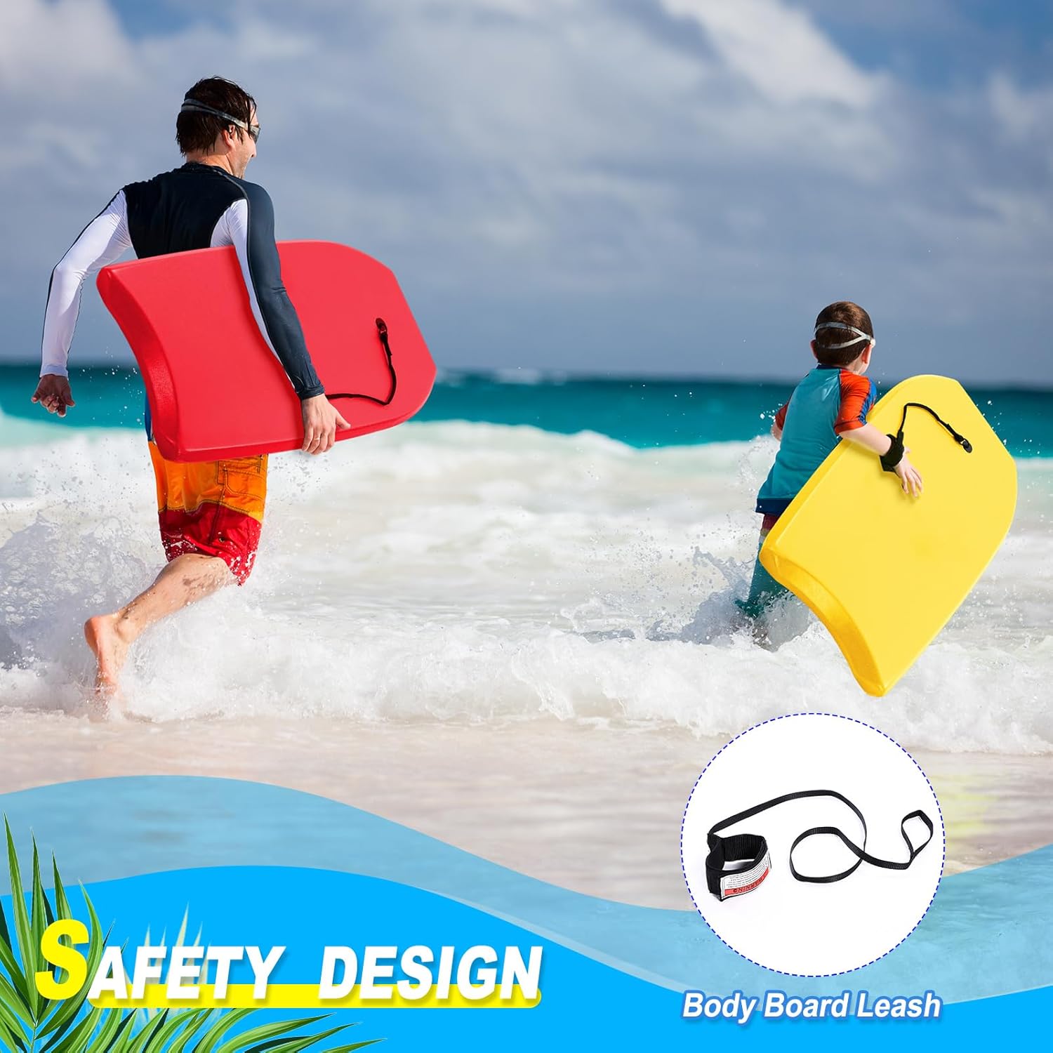 MiniInflat 2 Pack Bodyboard for Beach Lightweight Surfboards with EPS Core Pool Skim Boards with Rope Surfing Body Board for Adults Surfing Beach Lake Pool Water Parks