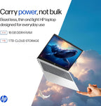 HP Ultrabook Laptop • 1TB Online with 128GB Speed Stack (64GB onboard and 64GB USB) Storage • 8GB Smart RAM • All-Day Battery • Windows 11 • 1 Year Microsoft Office 365