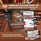 Leather Working Tooling Kit All-in-One Set Leatherworking Crafting Tools with Apron Custom Handbag Cutting Mats Stamping Engraving Punching Sewing Sanding Tools for Leather Making Repair Professional