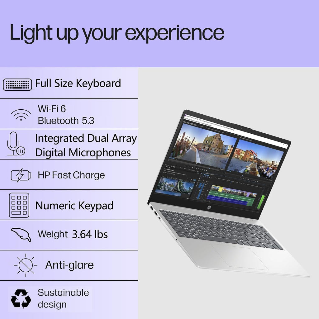 HP Pavilion 15.6" FHD Laptop Computer  16GB DDR4 RAM  240GB PCIe SSD  Intel N100 CPU  WiFi 6  Bluetooth  Webcam  Type-C  Lifetime Office 365  Windows 11  Type C RJ45  Light Gray
