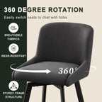 Swivel Counter Height Bar Stools Set of 4, 26''H Upholstered Barstools with Backs, Modern Bar Stool Chairs for Kitchen Island, Metal Legs, Fabric, Black Grey Stools Counter Chair