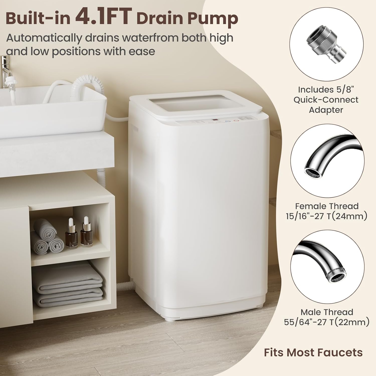 Auertech 14 lbs Portable Washing Machine, Fully Automatic Portable Washer with Glass Lid, 10 Wash Cycles, Compact Capacity Washer and Spin Dryer Combo with Drain Pump for Apartment, Dorm, RV