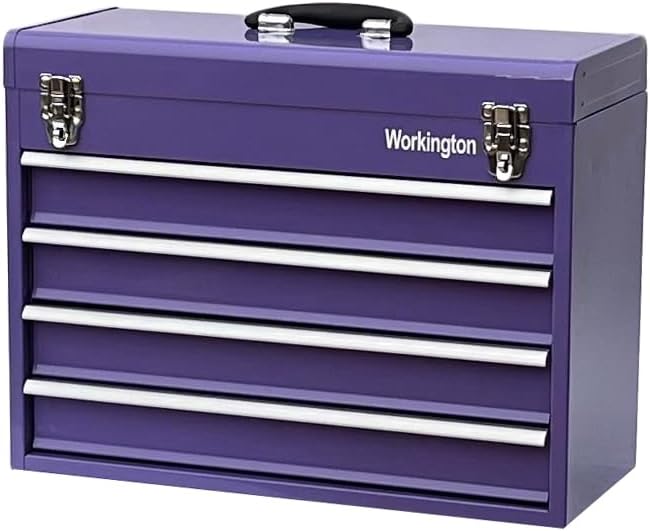 Workington Portable Metal Tool Chest with 4 Drawers, 20" 4-Drawer Tool Chest Cabinet with Ball Bearing Drawer Slides, Steel Tool Storage Box Organizer 4004 Purple