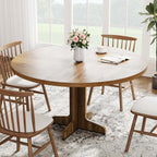 IDEALHOUSE Round Dining Table for 4, 47 Inches Circle Dining Room Table with Wooden Base for Kitchen, Living Room (Table Only), Brown