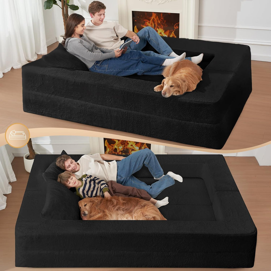 Futon Sofa Bed with Pillow, 3-in-1 Sleeper Sofa Bed with Removable Cover, Convertible Floor Sofa Bed, No Assembly Boneless Couch for Living Room, Bedroom