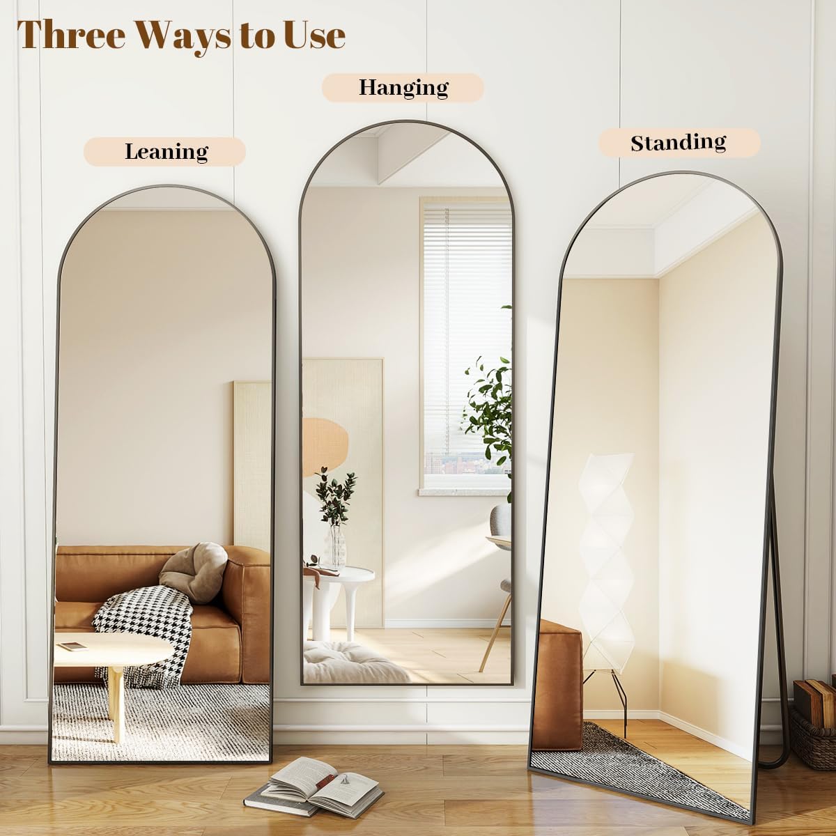 Koonmi 30"x71" Arched Full Length Mirror, Black Large Floor Mirror with Aluminum Alloy Frame Standing Hanging or Leaning Wall-Mounted Full Body Mirror for Living Room and Bedroom