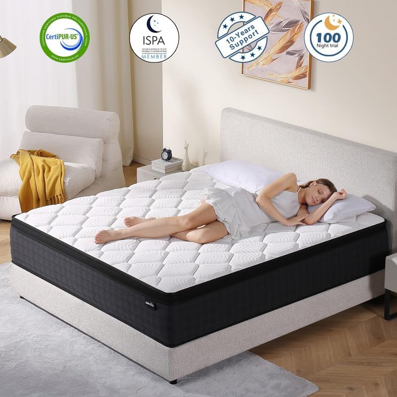 King Size Mattress, 12 Inch Hybrid Memory Foam King Mattress in a Box, Individual Pocket Spring, Medium, CertiPUR-US