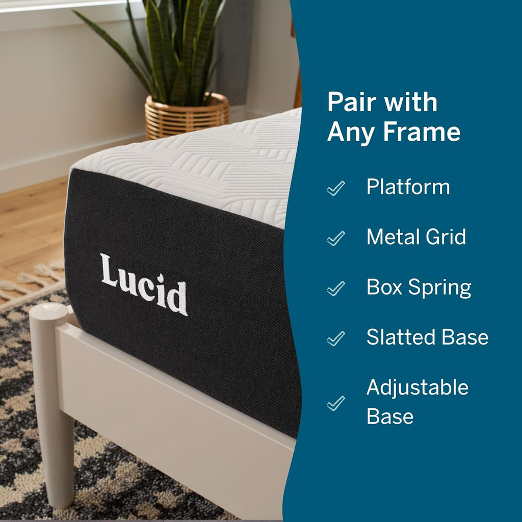 Lucid 10 Inch Memory Foam Mattress - Medium Feel - Infused with Refreshing Bamboo Charcoal and Cooling Gel - Bed in a Box - Temperature Regulating - Pressure Relief - Breathable - Queen Size
