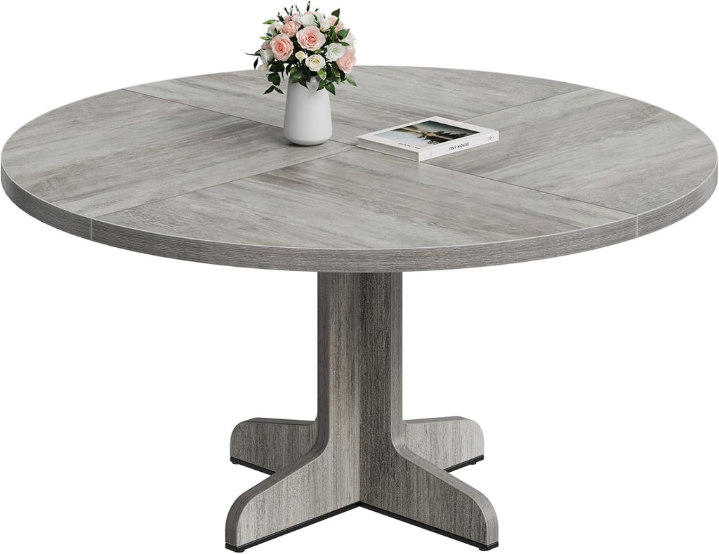 IDEALHOUSE Round Dining Table for 4, 47 Inches Dining Room Table with Wooden Base, Circle Kitchen Dinner Table for Dining Room, Kitchen, Living Room (Table Only), Grey
