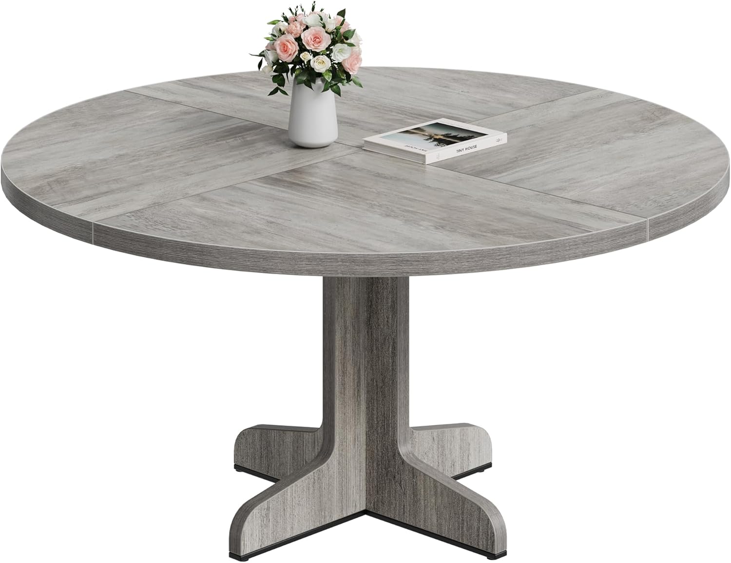 IDEALHOUSE Round Dining Table for 4, 47 Inches Dining Room Table with Wooden Base, Circle Kitchen Dinner Table for Dining Room, Kitchen, Living Room (Table Only), Grey