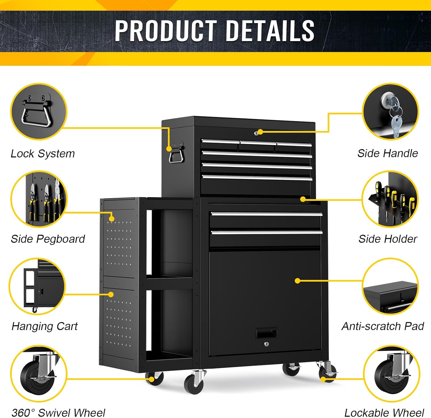 8-Drawers Rolling Tool Chest with Wheels, 3-in-1 Exclusive Tool Box Combo with Removable 4-Tire Utility Cart, 30% Extra Storage Rolling Tool Cabinet for Garage Workshop, 35”W x 13”D x 43”H-2026