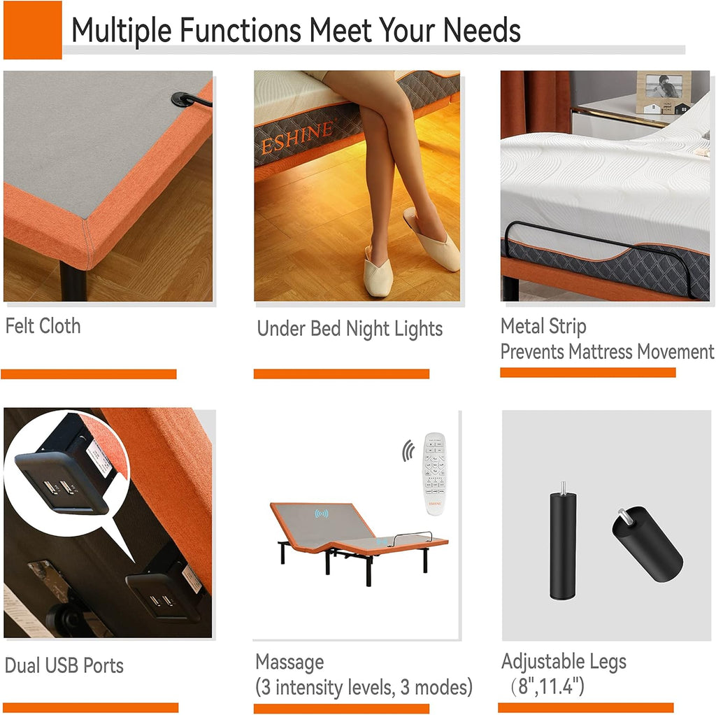 Split King Adjustable Bed Frame with Mattress - 14” Luxury Hybrid Mattress, Smart APP Contorl, Massage, Zero Gravity, Anti-Snore, 5 Minutes Installation, Head and Foot Incline, Medium Soft, Split King