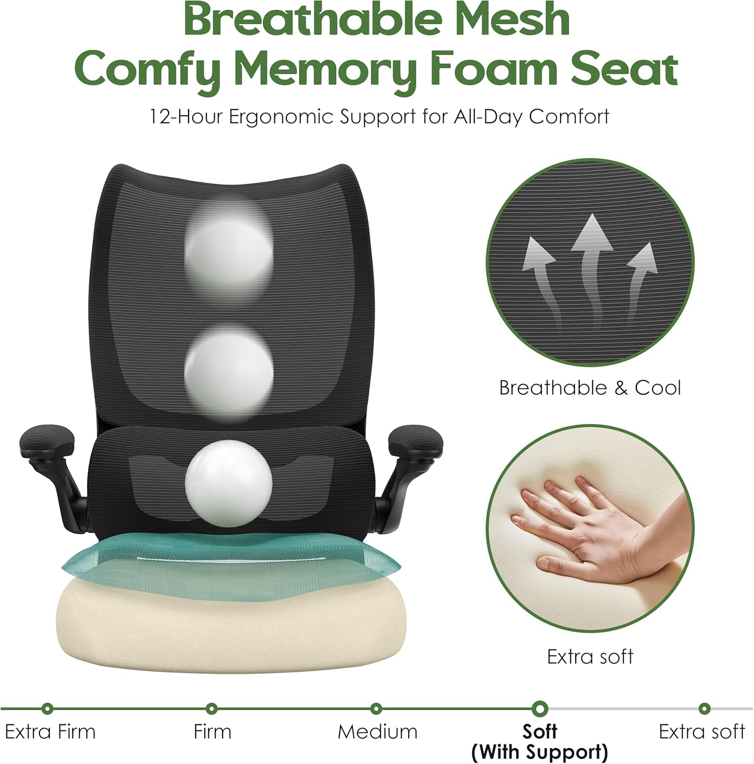 Office Chair Ergonomic Desk Chair - Comfy Mesh High Back Office Chair with Lumbar Support Wheel Home Desk Office Chairs Flip up Armrest Executive Rolling Swivel Task Computer Chair Black Silver