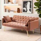 Anwick 72" Modern PU Leather Sofa Bed Futon,Convertible Folding Sleeper Bed Couches with 3 Adjustable Backrests,Tufted Recliner Loveseat with Golden Chrome Legs for Small Living Room Office (Brown)