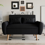 Vongrasig 48" Small Modern Loveseat Sofa, Mid Century Soft Corduroy Fabric 2-Seat Sofa Couch Tufted Love Seat with Back Cushions and Tapered Legs for Living Room, Bedroom and Small Space (Black)