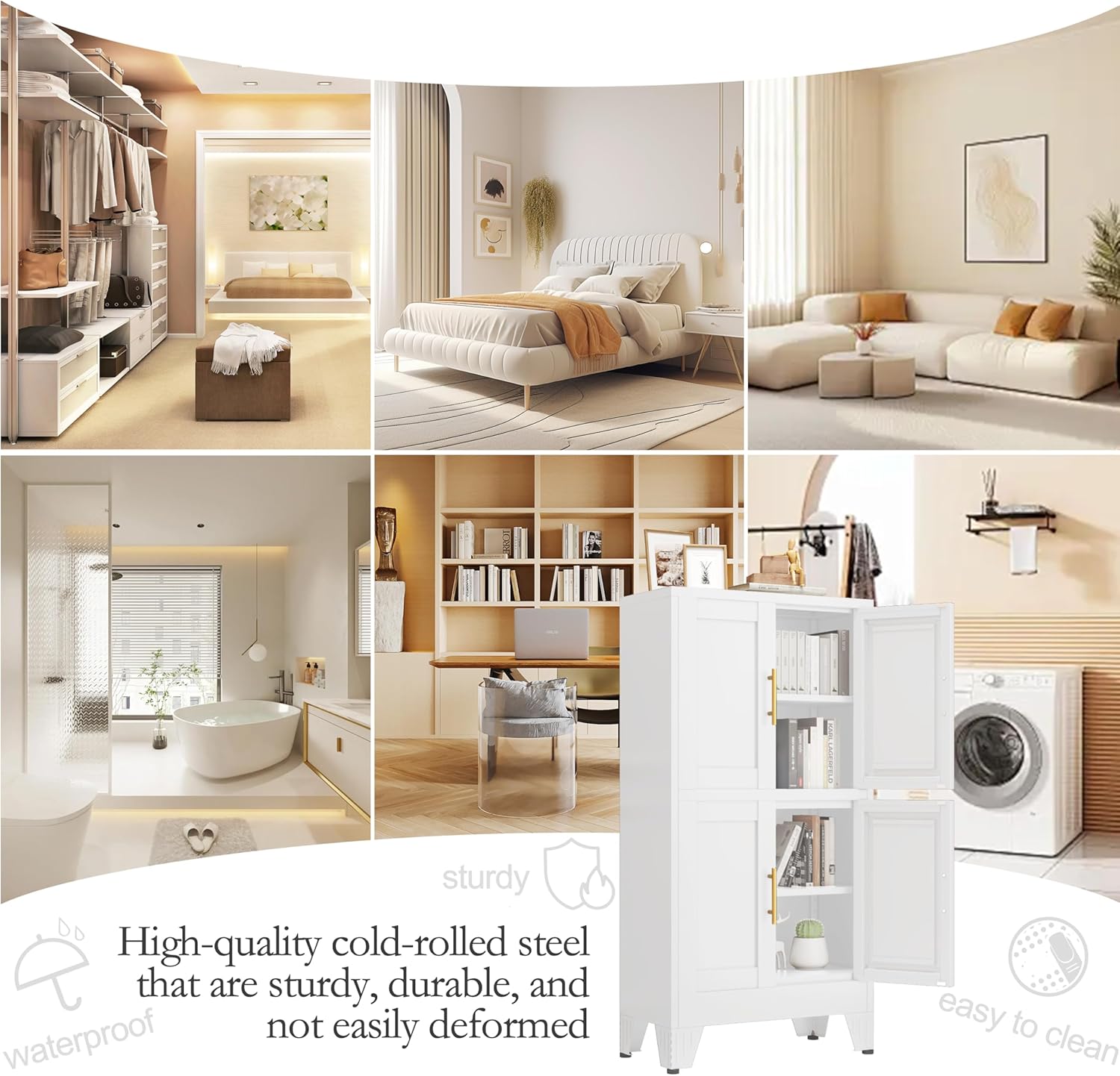 GAIOUS 47.25" Metal Pantry Cabinet, Storage Cabinets with 4 Door and 2 Adjustable Shelves, White Bathroom Cabinet, Freestanding Cupboard for Kitchen Dining Living Room Bathroom
