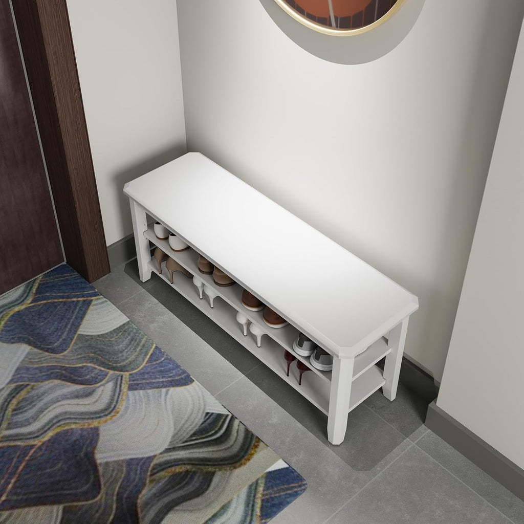 AQIMUELE Wood Shoe Rack Bench for Entryway, 2 Tier Shoe Rack for Front Door Entrance, Shoe Bench with Shoe Storage for Entryway, Bedroom, 39.4"