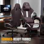 GTPLAYER Gaming Chair with Foot Rest & Pocket Spring Cushion, Breathable Fabric for Home Office Desk, Ergonomic High Back Computer Chair with Headrest & Lumbar Support, Brown
