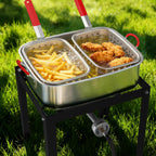 18QT Propane Deep Fryer | Outdoor Fish Fryer with 2 Baskets,Tong, Cover,Lid & Thermometer | Aluminum Deep Fryer with 55,000 BTU Propane Burner - Ideal for Fish, Chicken Wings & Outdoor Gatherings