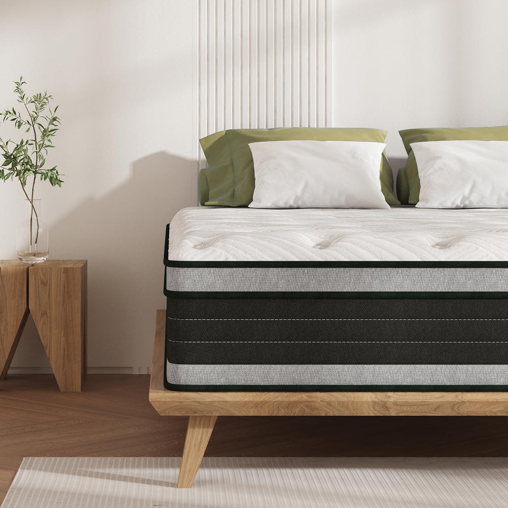 Queen Size Mattress, 14 Inch Hybrid Pillow Top Mattresses in a Box with Gel Memory Foam & Individually Pocket Coils, Medium Firm Mattress for Back Pain, Pressure Relief, Fiberglass Free