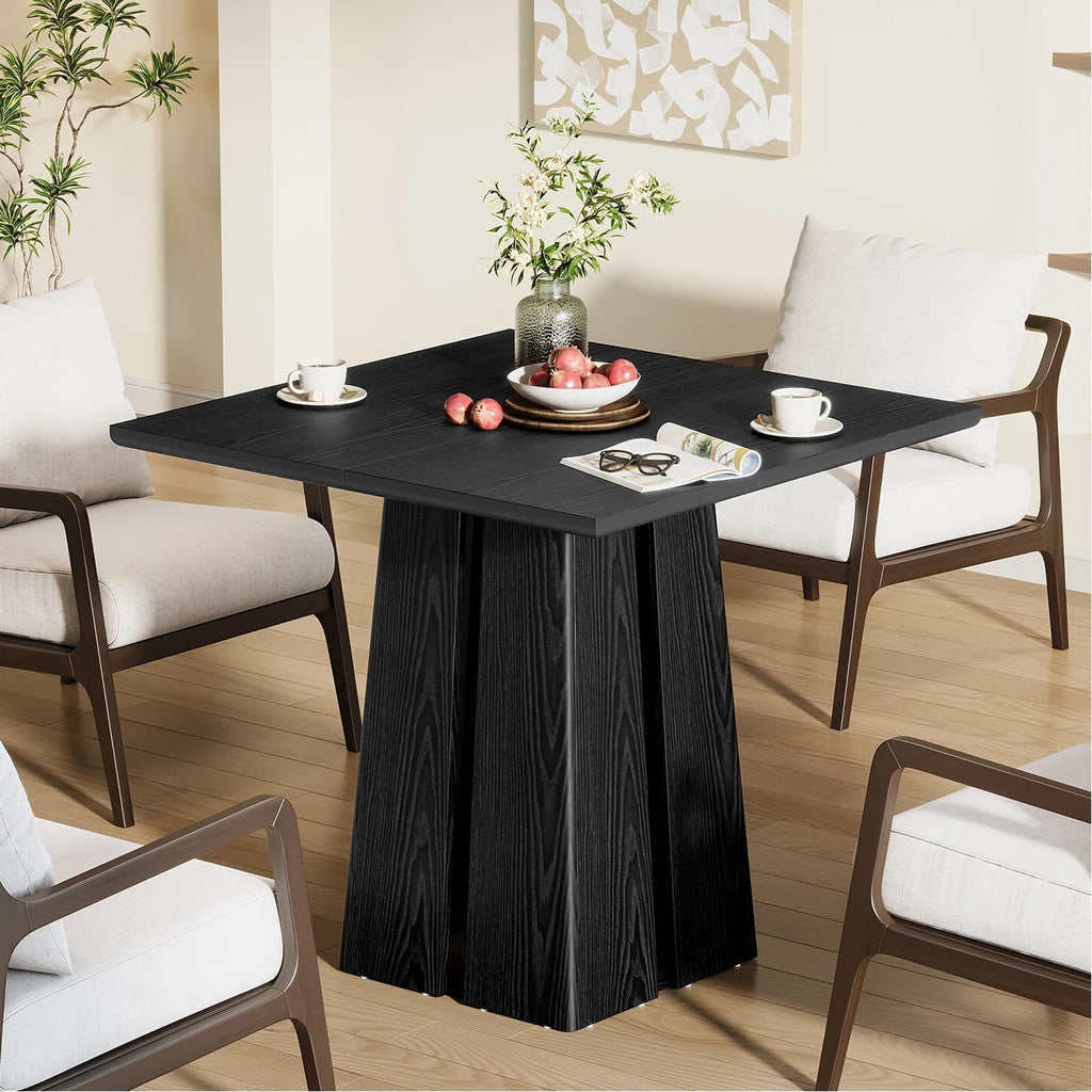 LITTLE TREE Wooden Square Dining Table 4 Sets, 31.5" Farmhouse Kitchen Table with Heavy-Duty Pedestal Base, Dinner Furniture for Dining Room, Living Room, Kitchen (1, Black)