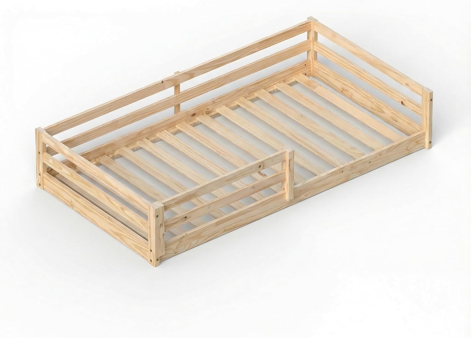 From the Tree Furniture Twin Size Floor Bed Frame, Solid Wood Montessori Bed for Toddlers & Kids, Low Platform Bed with Slats, Adult Weight Capacity, White or Unfinished (Unfinished)