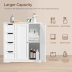 Yaheetech Wooden Bathroom Floor Cabinet, Side Storage Organizer Cabinet with 4 Drawers & Double Doors, Freestanding Entryway Storage Unit Console Table, Bathroom Furniture Home Decor, White