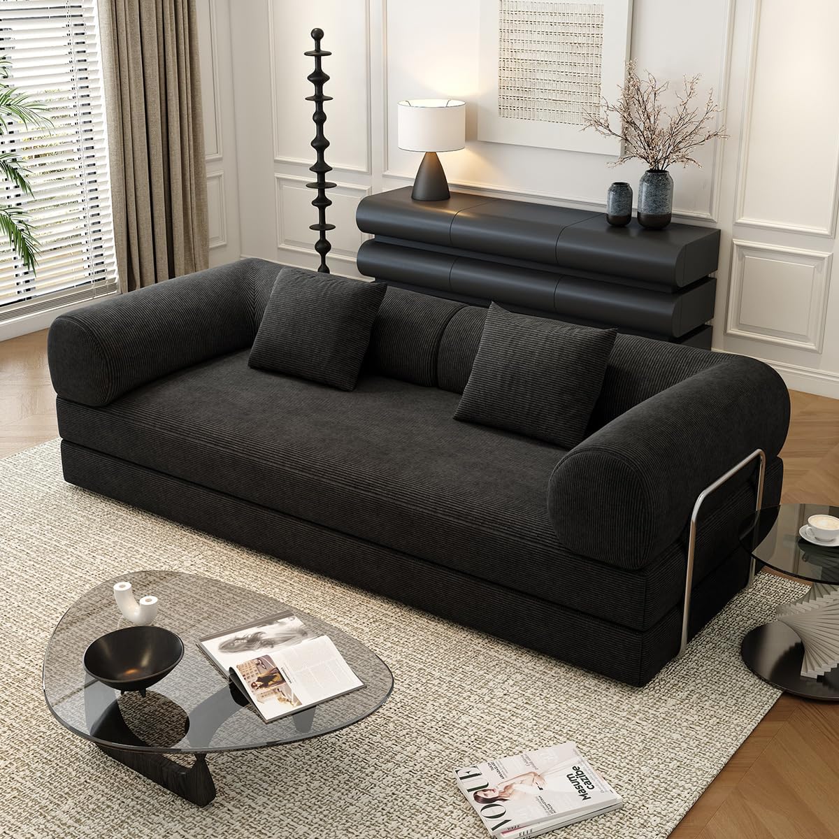 78.8" Modular Sofa Bed - 4-in-1 Convertible Design with Corduroy Fabric and High Density Sponge, Removable Cover and Fixed Frame