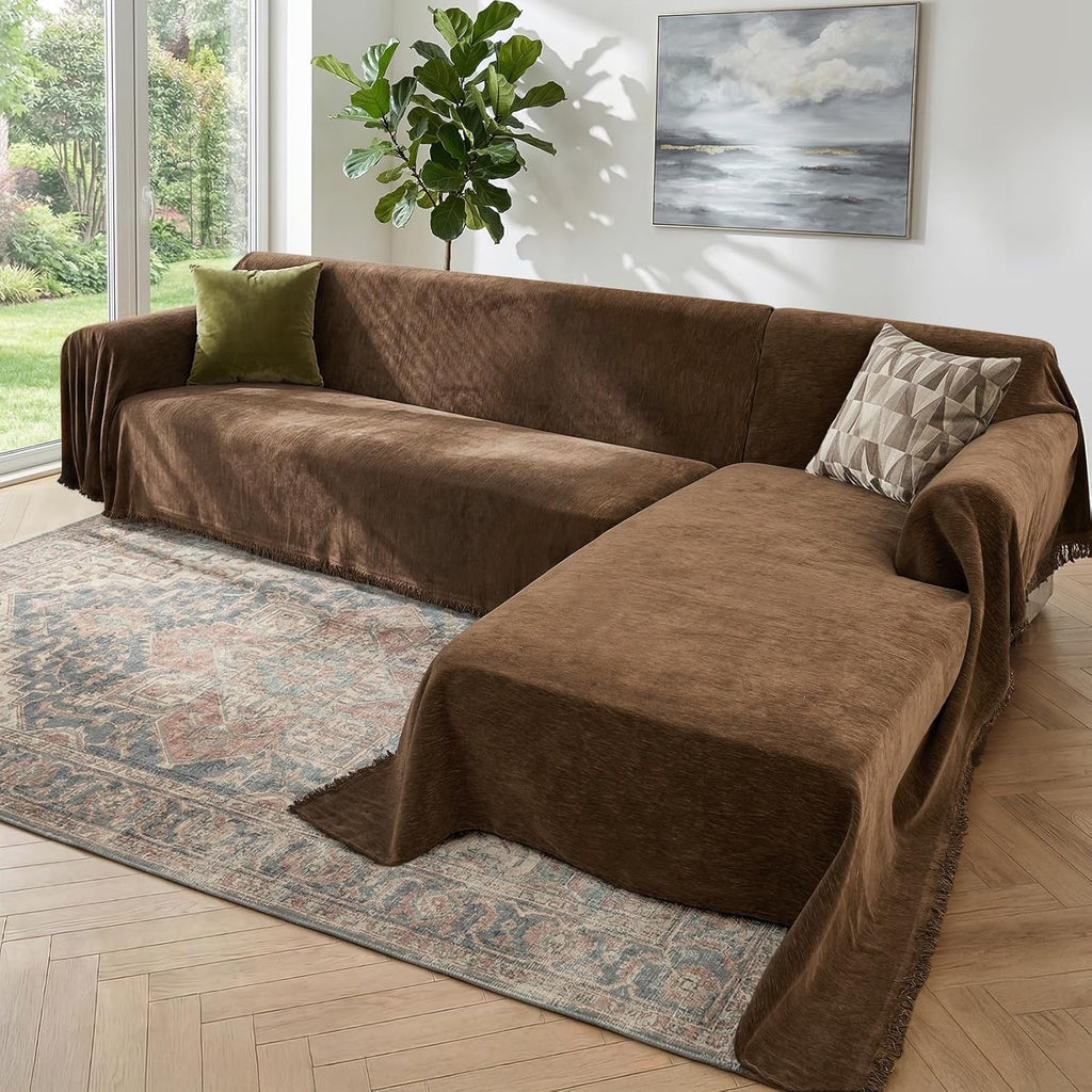 Sectional Couch Covers, 2 Pieces Washable L Shaped Couch Covers Sofa Blanket for Dogs Pet Friendly Sectional Sofa Slipcovers Furniture Covers,71"x 118"+ 71"x 118",(XX-Large,Coffee)