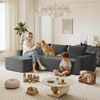 97inch Boneless L-Shaped Sectional Sofa with Throw Pillow & Side Pockets- No Assembly Compressed Modular Couch, Memory Foam, Deep Seat for Living Room, Bedroom, Apartment Grey Left