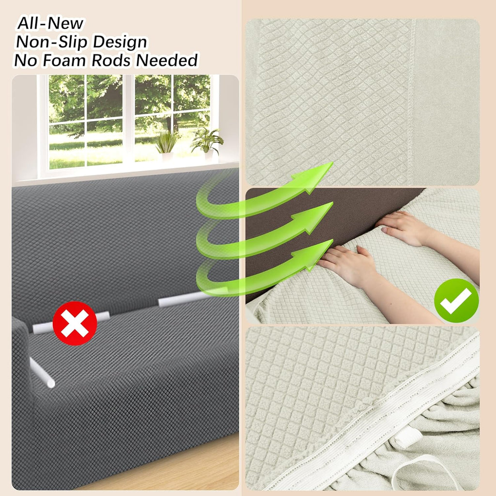 Arfntevss Stretch Sectional Couch Covers L Shaped Corner Sectional Sofa Cover Washable Jacquard Soft Fleece U Shape Sofa Slipcovers Anti Slip Furniture Protector for Dogs Pets (X-Large, Cream)