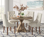 Alfred Solid Wood Round Dining Table for 4, Farmhouse Kitchen and Dining Room Table with Rustic Pedestal Trestle Base, 46.5 Inch, Distressed Beige