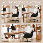 Criss Cross Chair with Flip-Up Arms & Swivel Wheels, Vanity Chair with Adjustable Height & Side Pockets, Comfortable Wide Seat Reclining Computer Office Desk Chairs for Home Office, Make Up, Bed Room