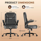 GTPLAYER Leather Office Chair, Home Desk Chair with Flip-up Arms and Ergonomic Back - Comfy Heavy Duty Executive Chair for Home Office Gaming, Gray