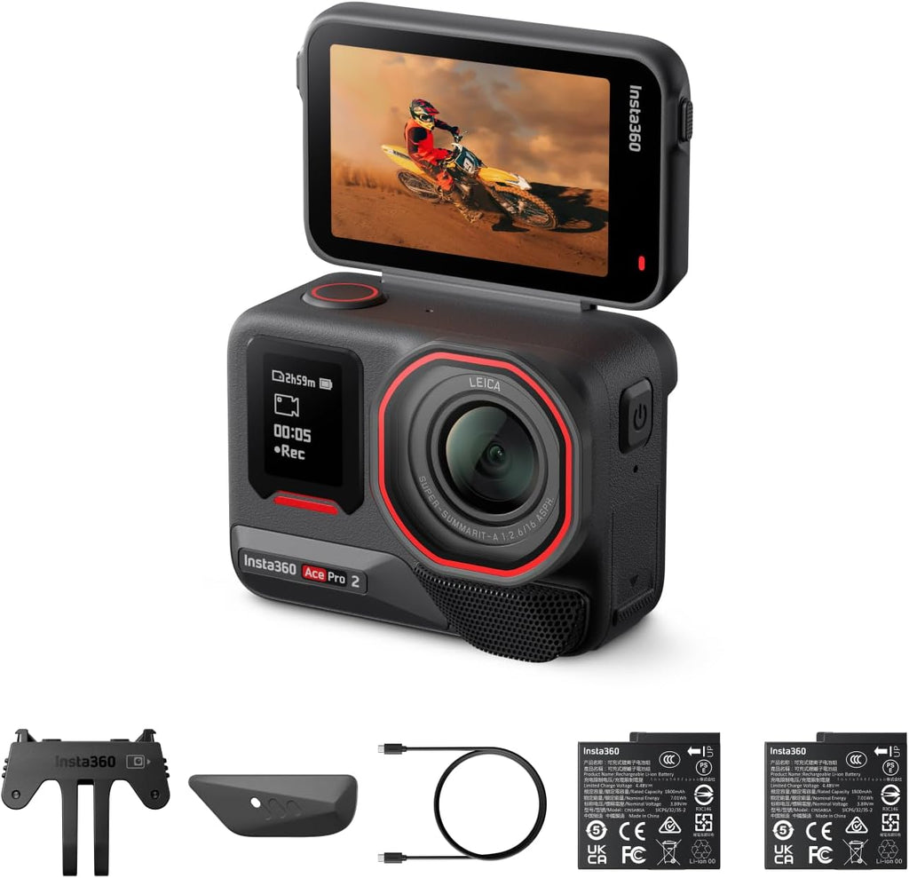 Insta360 Ace Pro 2 Dual Battery Bundle - 8K Waterproof Action Camera Co-Engineered with Leica  1/1.3" Sensor  Dual AI Chip  Leading Low Light  Superior Audio