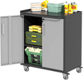 Garage Tool Storage Cabinet,Mobile Heavy Duty Metal Tool Chests & Cabinets with Lockable Doors,Black & Gray Rolling Tool Cabinets with Wheels,Assembly Required