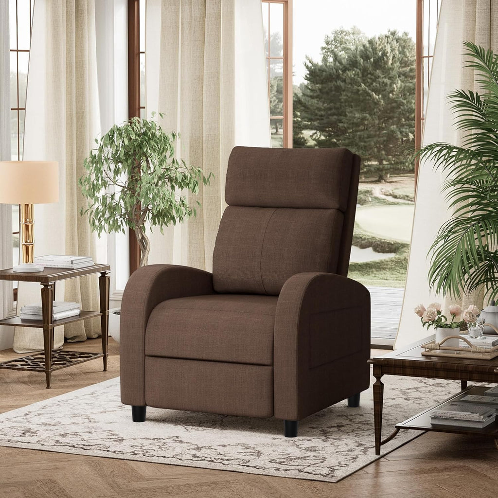 Homall Recliner Chair, Recliner Sofa for Adults, Recliners Home Theater Seating with Lumbar Support, Reclining Sofa Chair for Living Room (Fabric, Brown)